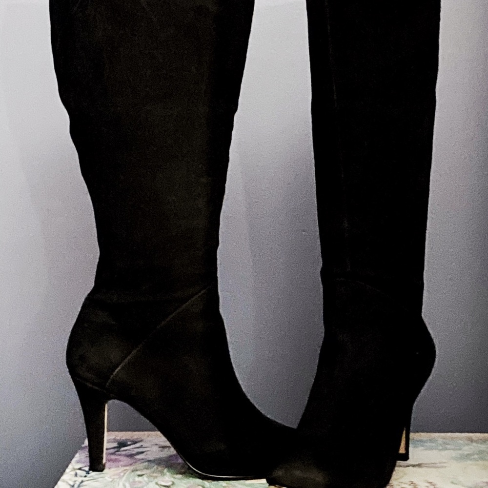 Genuine black suede knee-high boots